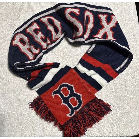 MLB Boston Red Sox Reversible Scarf  Baseball Red White Blue 68"x7"‎ with Fringe - Picture 1 of 6